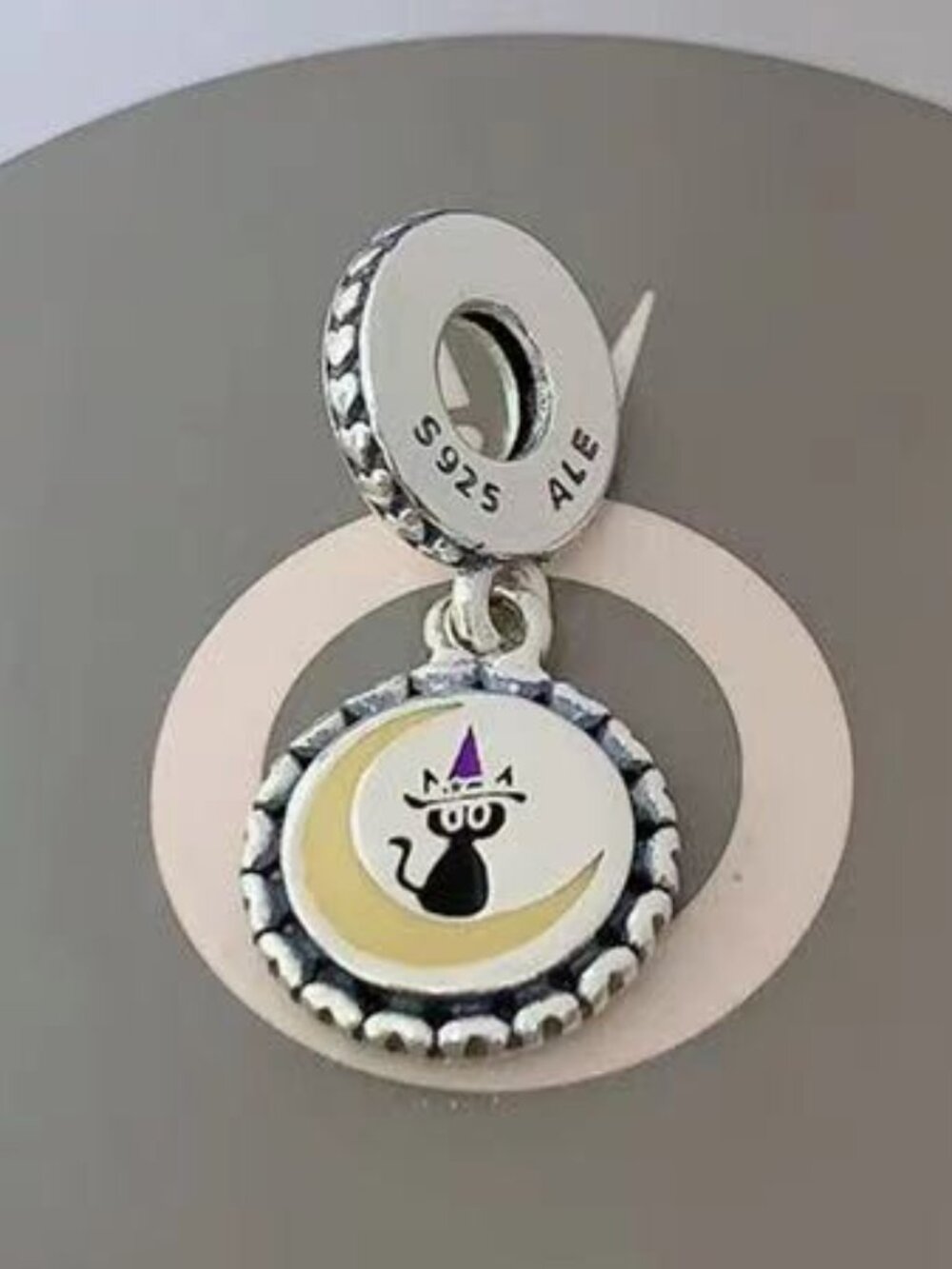 Pandora Cat and Moon Dangle Charm, I love you Charm Sterling Silver Pendant